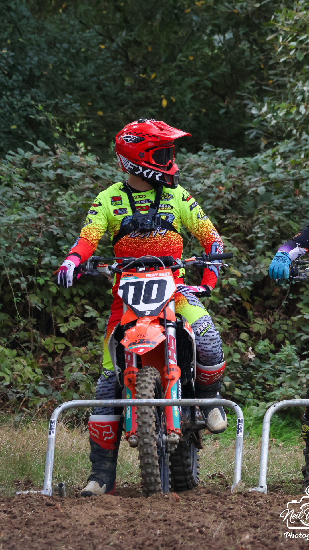 Presley Walker lined up on the motocross start gate aboard his #110 KTM